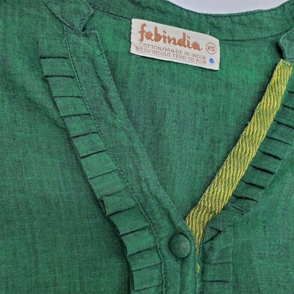 Fabindia Green and Gold Long Sleeve Blouse- Women- Size XS - Picture 8 of 13